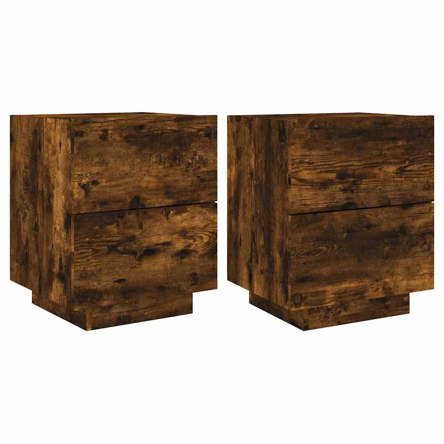 Armoires de chevet et lumières LED 2 pcs chêne fumé - 2