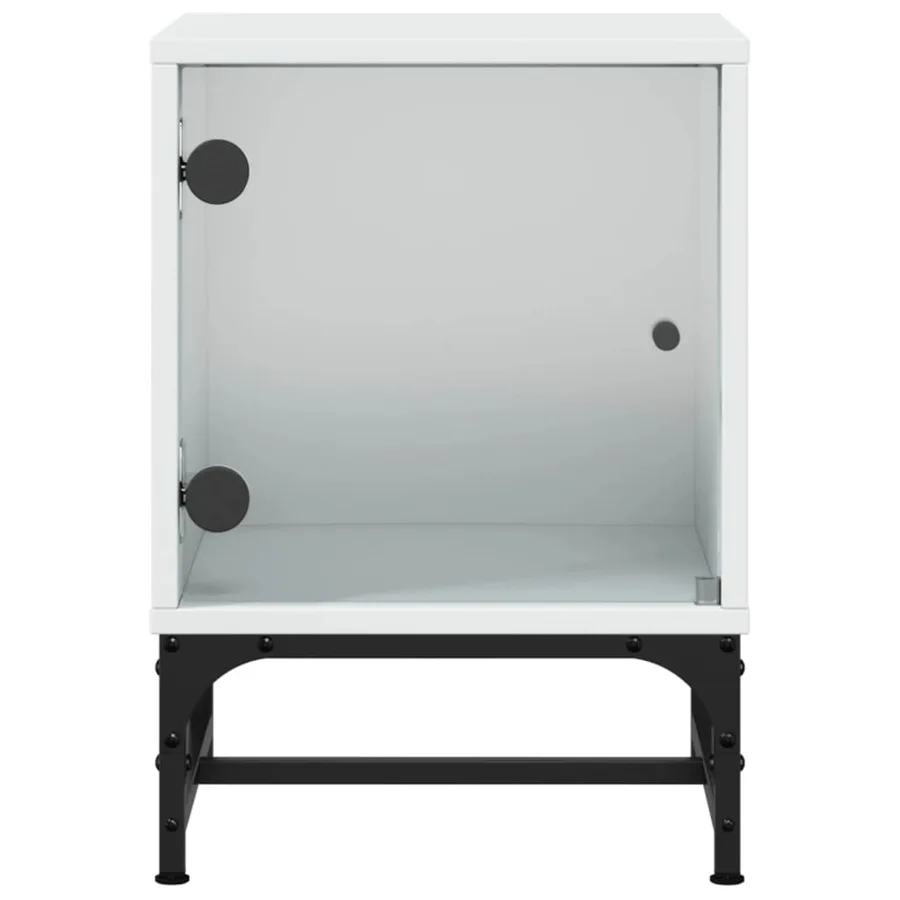 Table de chevet avec porte en verre blanc 35x37x50 cm - 6