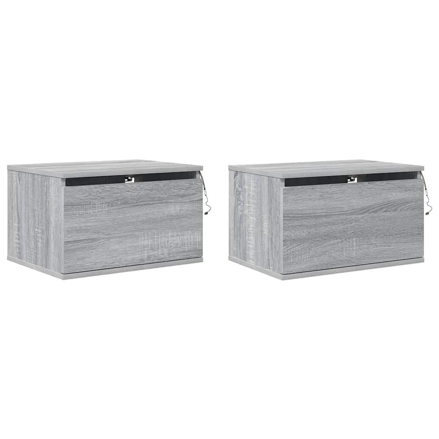 Tables de chevet murales avec lumières LED 2 pcs sonoma gris - 3