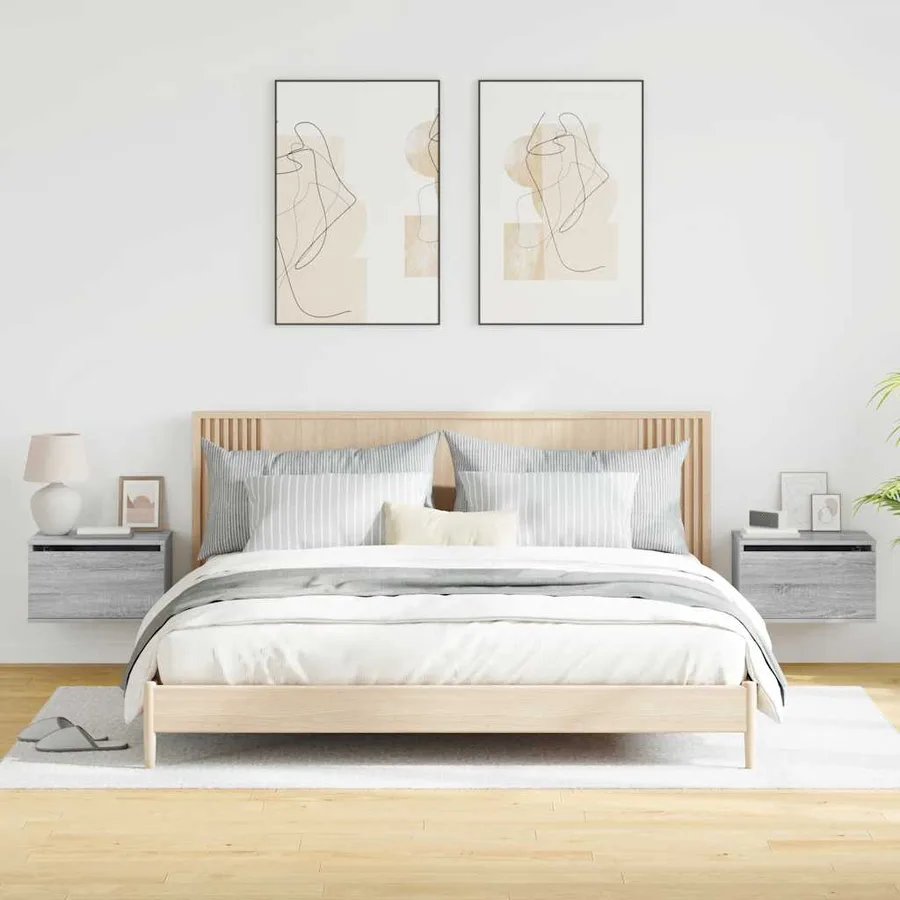 Tables de chevet murales avec lumières LED 2 pcs sonoma gris - 5