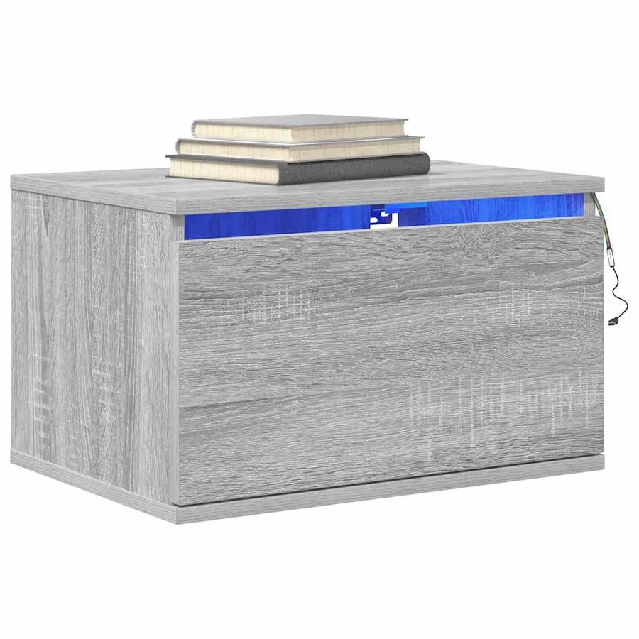 Tables de chevet murales avec lumières LED 2 pcs sonoma gris - 6