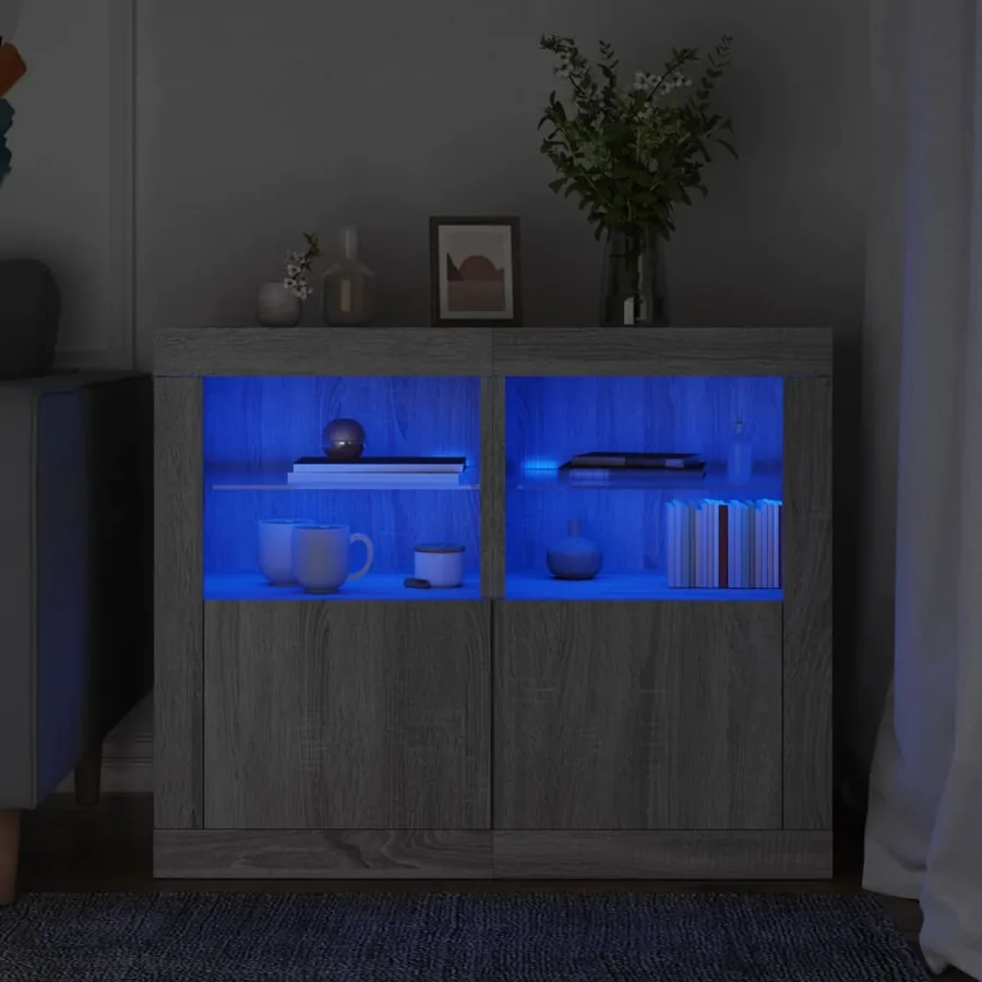 Armoires latérales et lumières LED 2 pcs sonoma gris