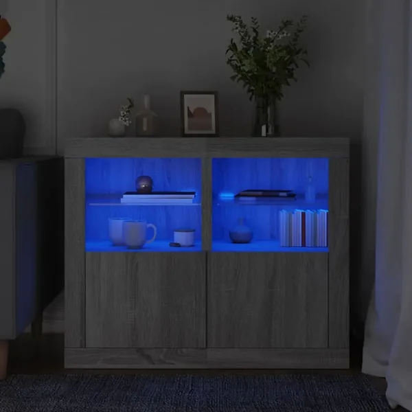 Armoires latérales et lumières LED 2 pcs sonoma gris