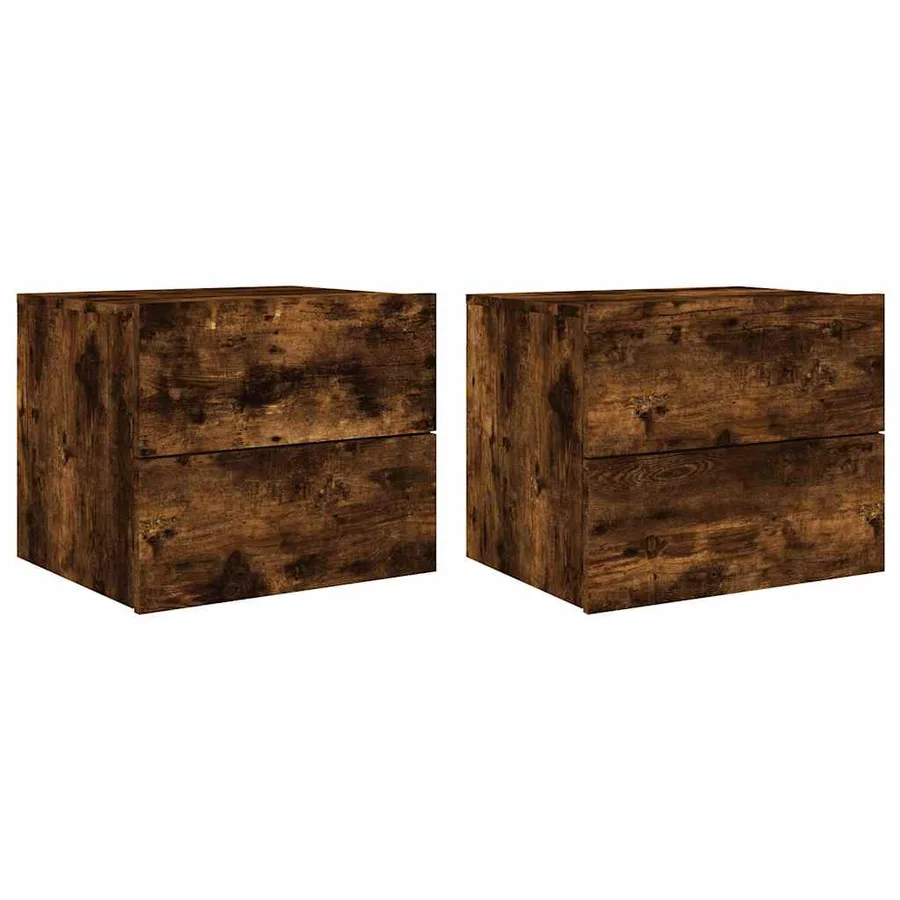 Tables de chevet murales avec lumières LED 2 pcs chêne fumé - 2