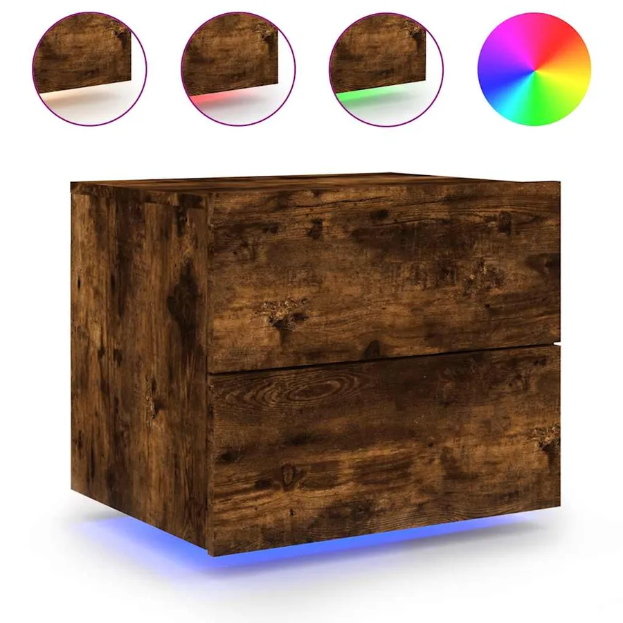 Tables de chevet murales avec lumières LED 2 pcs chêne fumé - 5