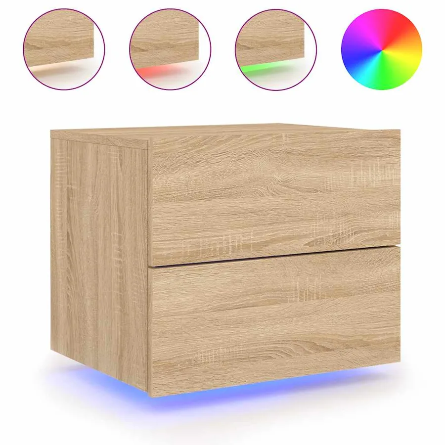 Table de chevet murale avec lumières LED chêne sonoma - 2