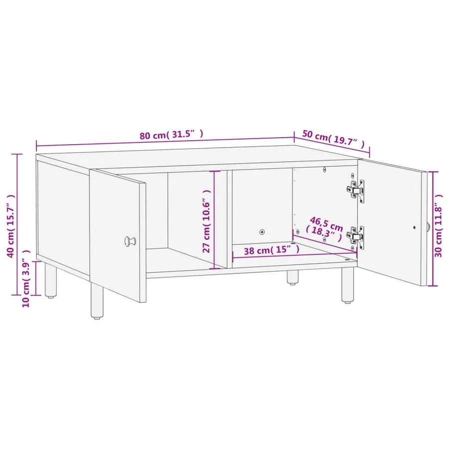 Table basse noir 80x50x40 cm bois massif de manguier - 10