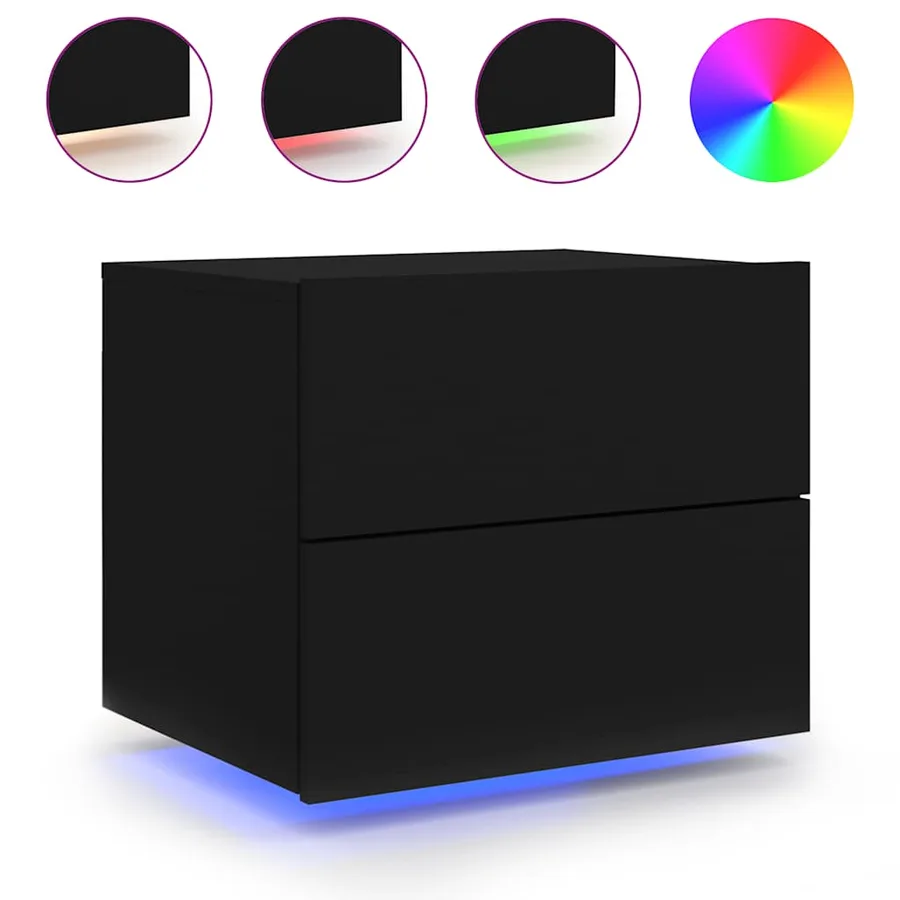 Table de chevet murale avec lumières LED noir - 2