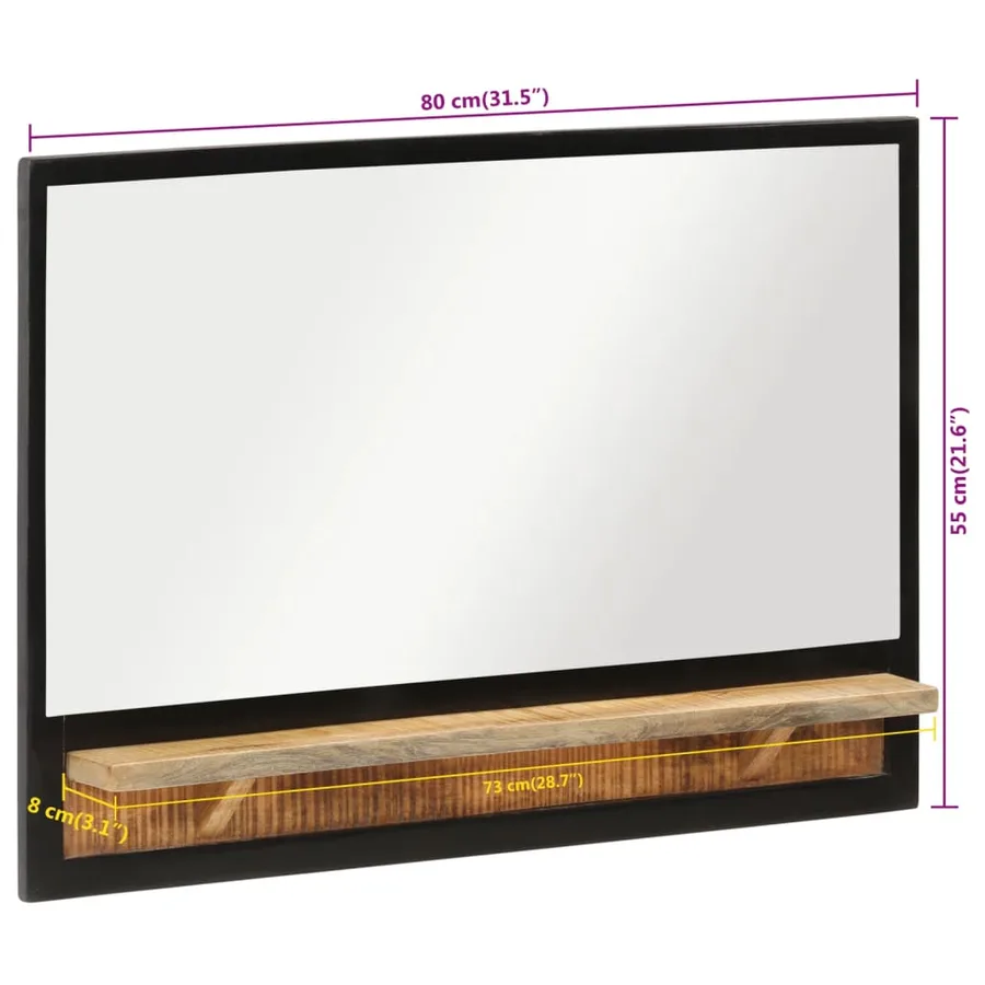 Miroir avec étagère 80x8x55 cm verre et bois massif manguier - 7