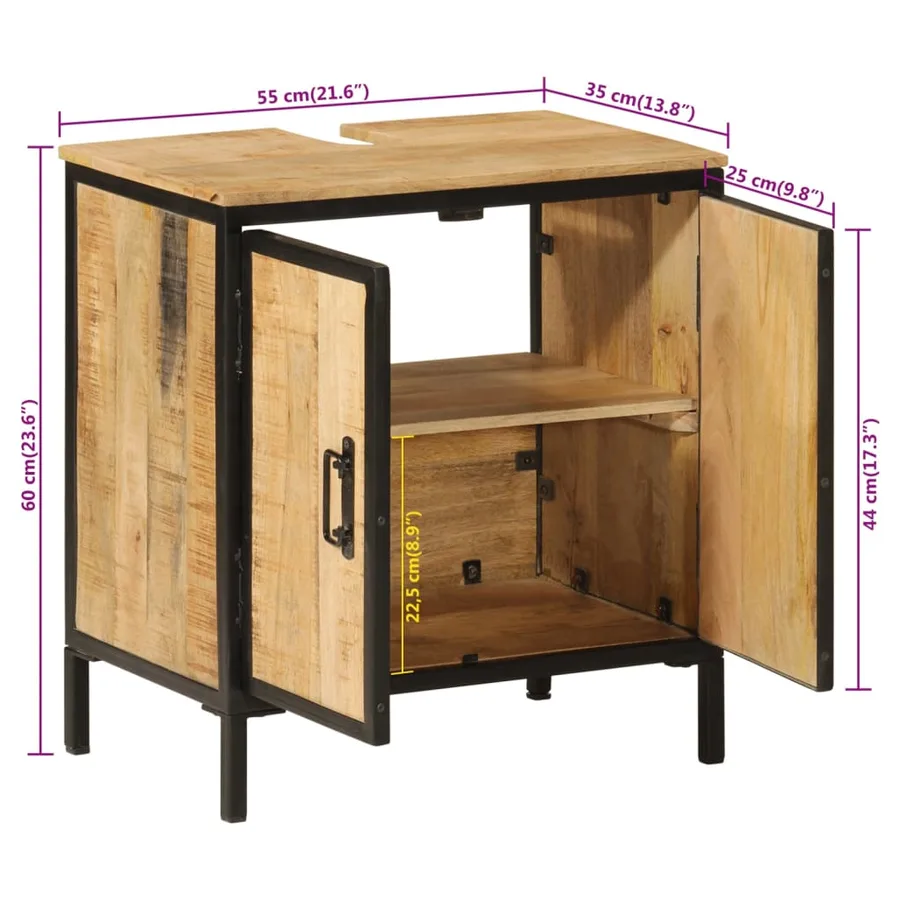 Armoire lavabo de salle de bain bois massif de manguier et fer - 11