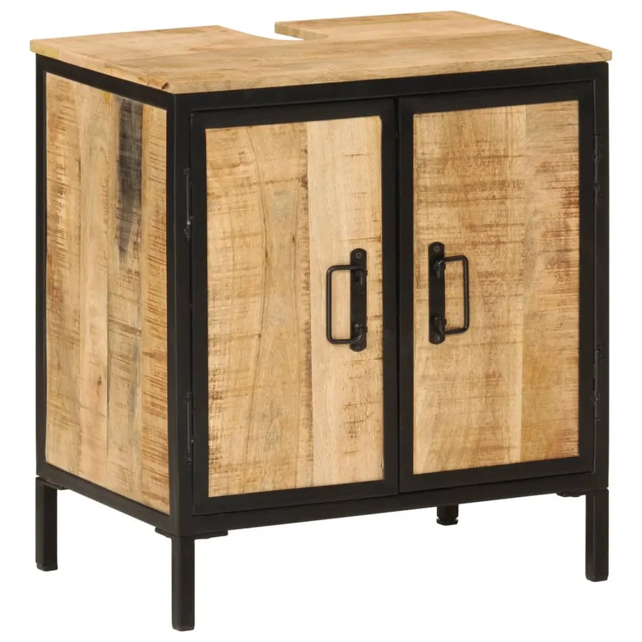 Armoire lavabo de salle de bain bois massif de manguier et fer - 14