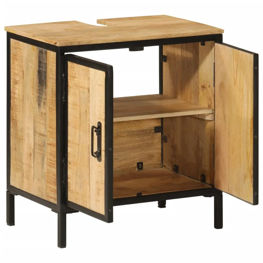 Armoire lavabo de salle de bain bois massif de manguier et fer - 2