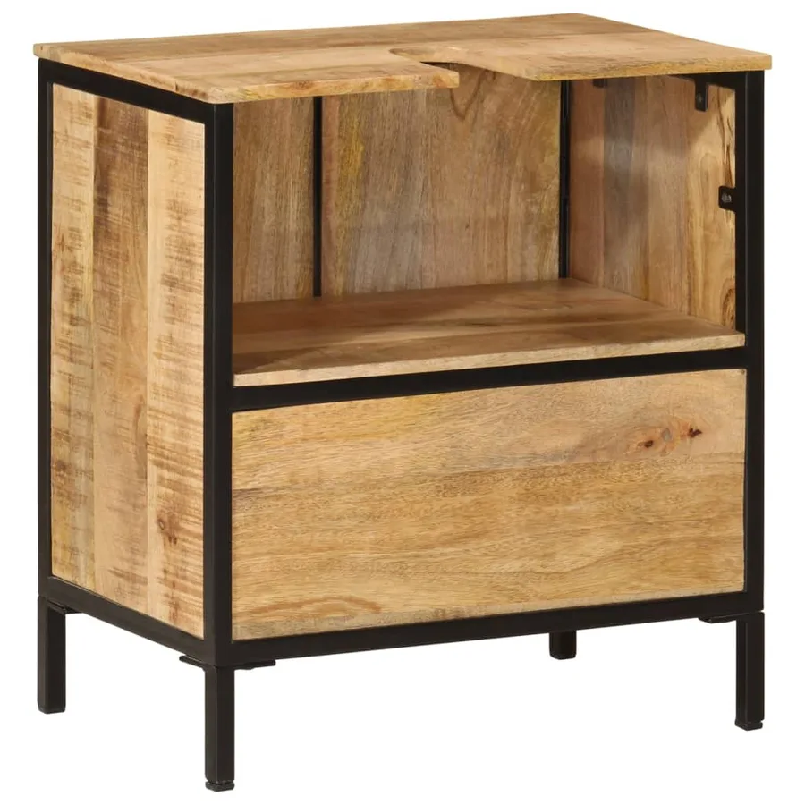 Armoire lavabo de salle de bain bois massif de manguier et fer - 5