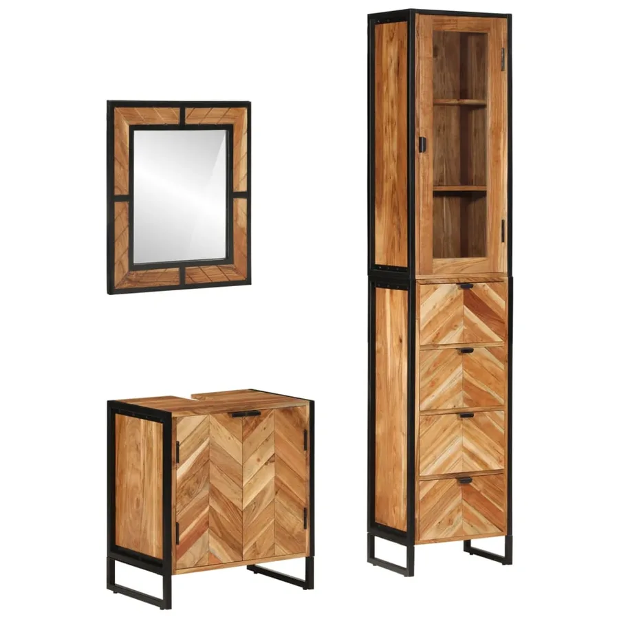 Ensemble de meubles salle de bain 3 pcs fer et bois d'acacia - 13