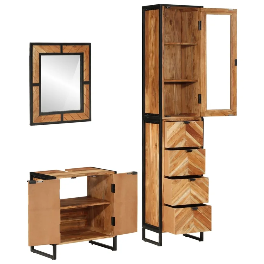 Ensemble de meubles salle de bain 3 pcs fer et bois d'acacia - 2