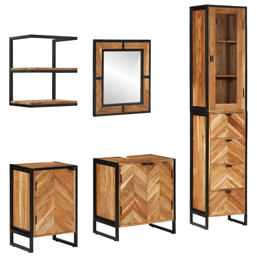 Ensemble de meubles salle de bain 5 pcs fer et bois d'acacia - 15