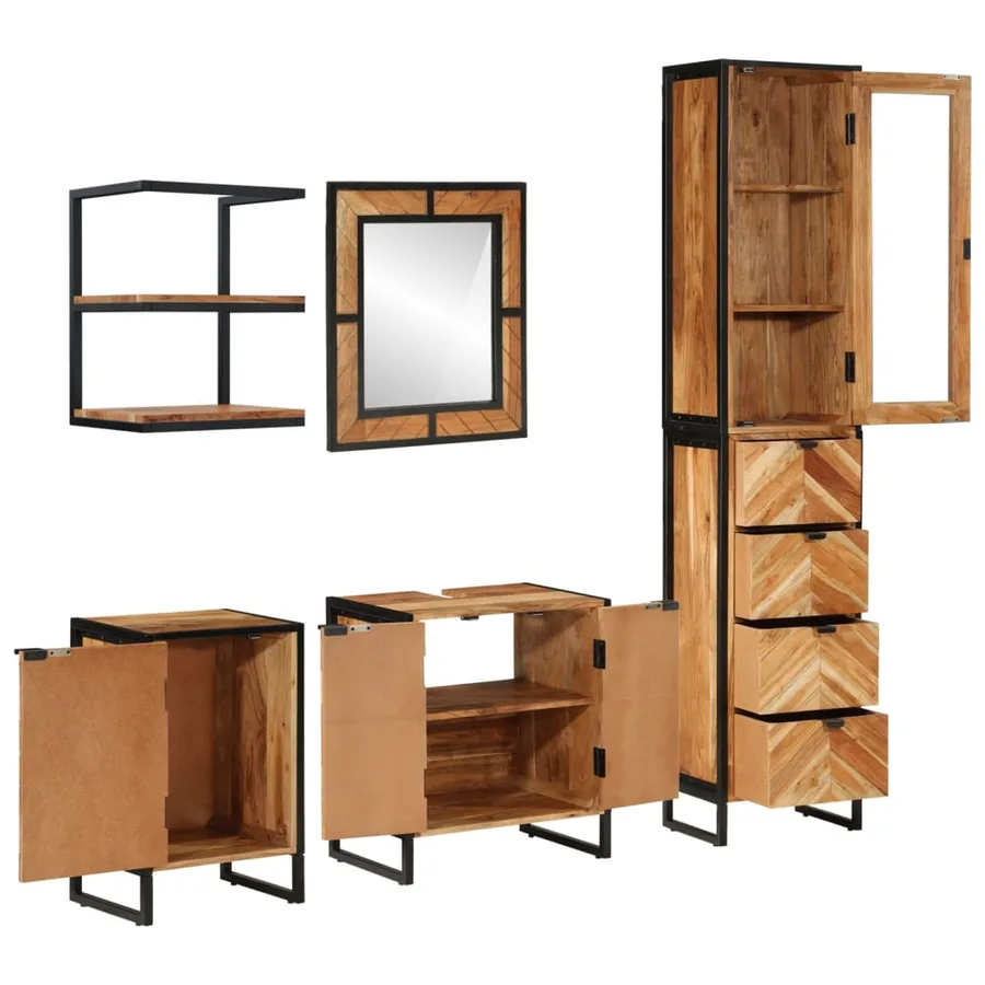 Ensemble de meubles salle de bain 5 pcs fer et bois d'acacia - 2