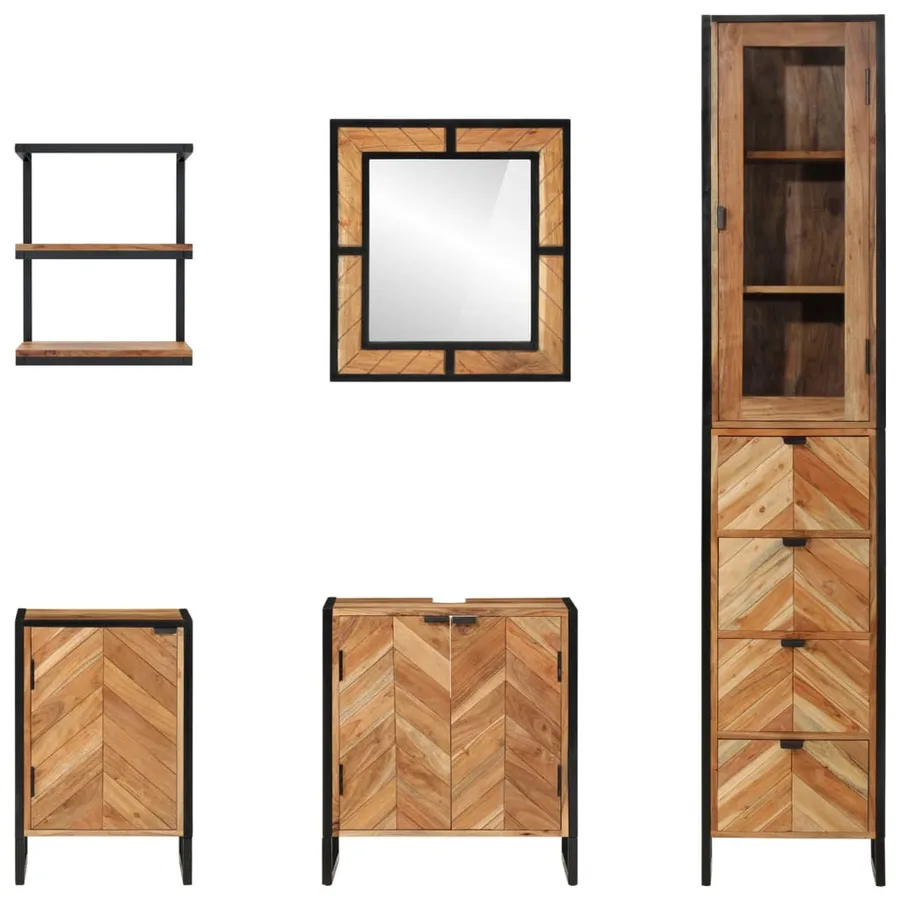 Ensemble de meubles salle de bain 5 pcs fer et bois d'acacia - 3