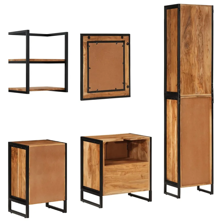 Ensemble de meubles salle de bain 5 pcs fer et bois d'acacia - 4