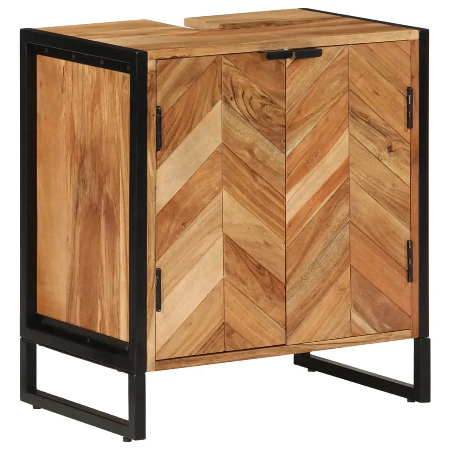 Ensemble de meubles salle de bain 5 pcs fer et bois d'acacia - 7