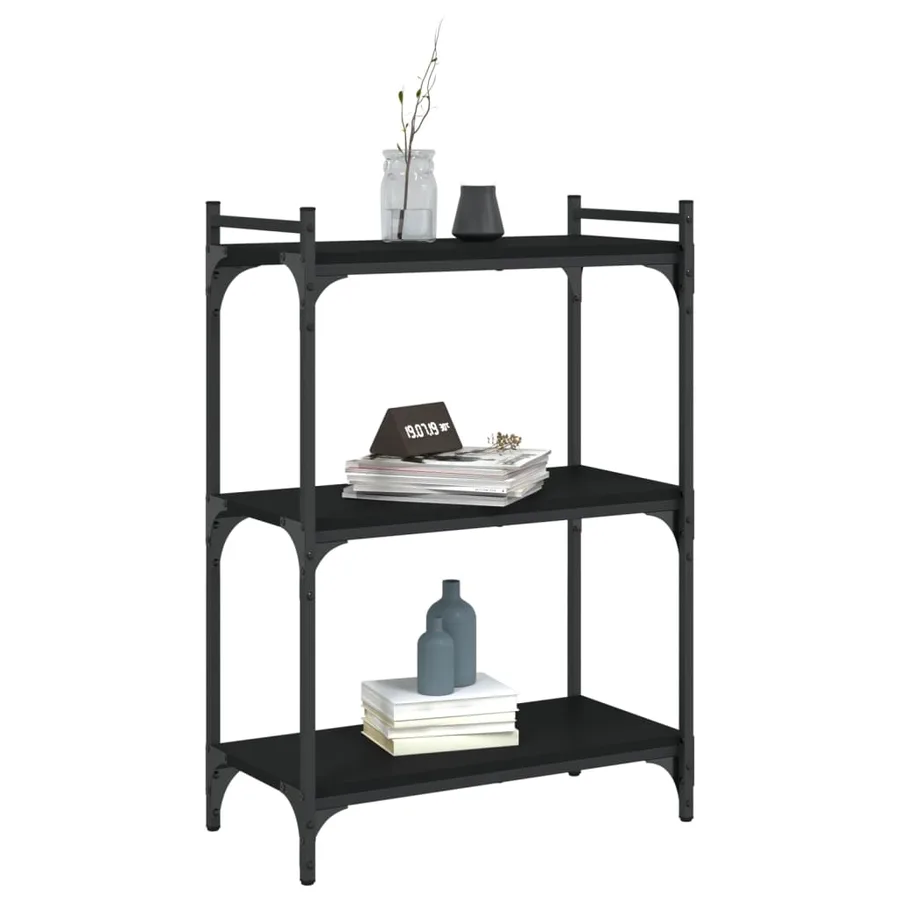 Bibliothèque à 3 niveaux noir 60x30x86 cm bois d'ingénierie - 3