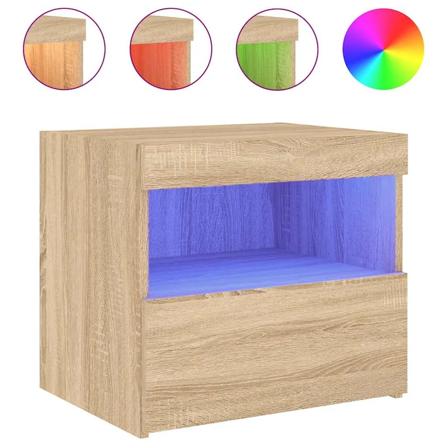 Table de chevet avec lumières LED chêne sonoma 50x40x45 cm - 2