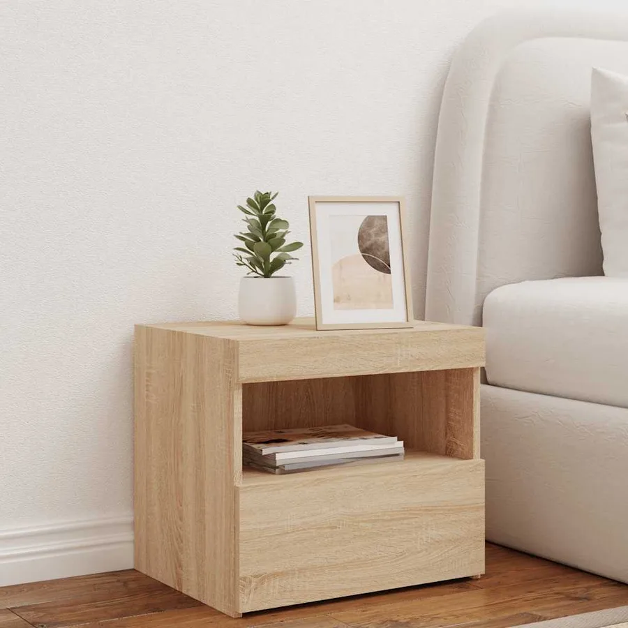 Table de chevet avec lumières LED chêne sonoma 50x40x45 cm - 3