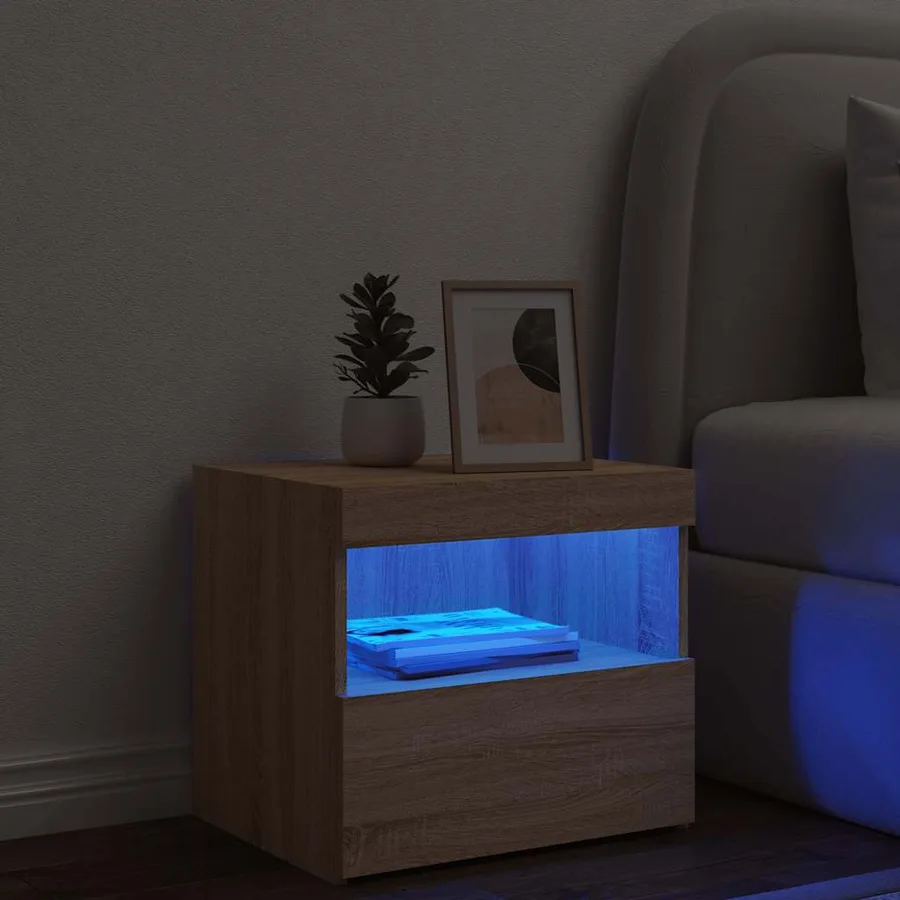 Table de chevet avec lumières LED chêne sonoma 50x40x45 cm - 4