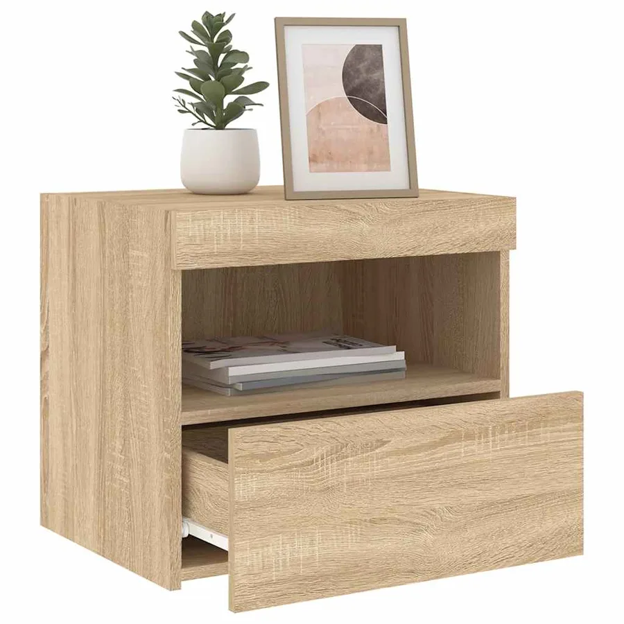 Table de chevet avec lumières LED chêne sonoma 50x40x45 cm - 5