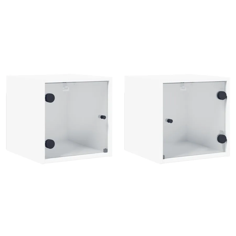 Tables de chevet avec portes en verre 2 pcs blanc 35x37x35 cm - 2