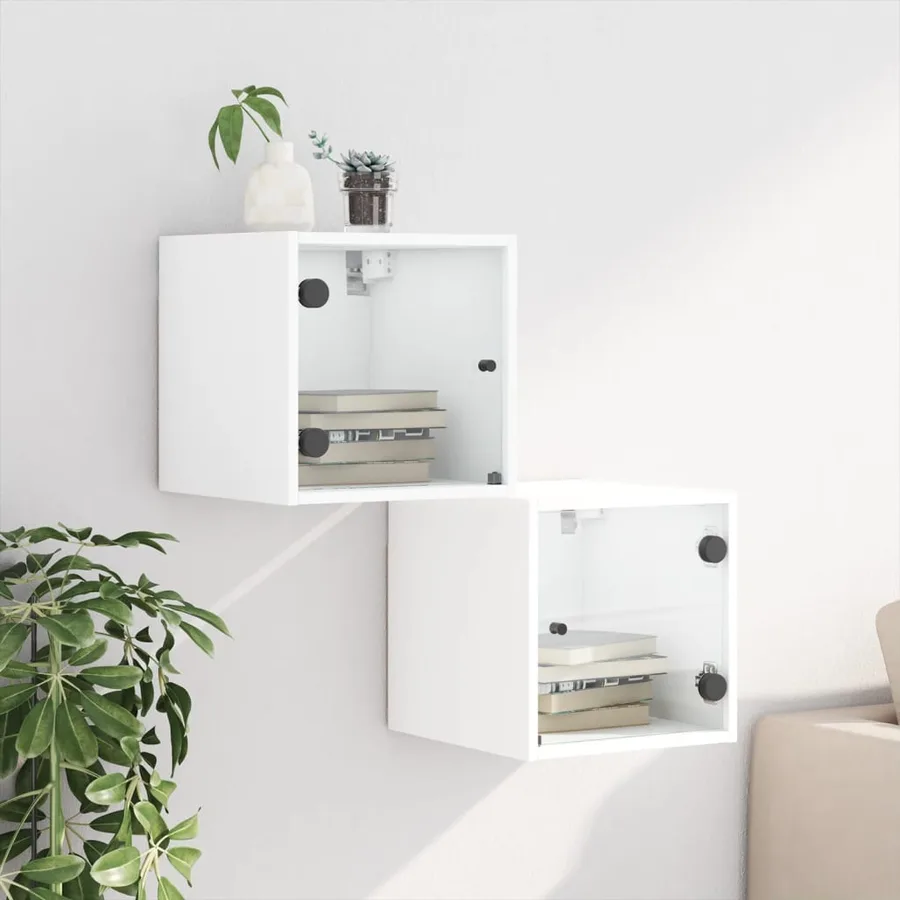 Tables de chevet avec portes en verre 2 pcs blanc 35x37x35 cm - 3