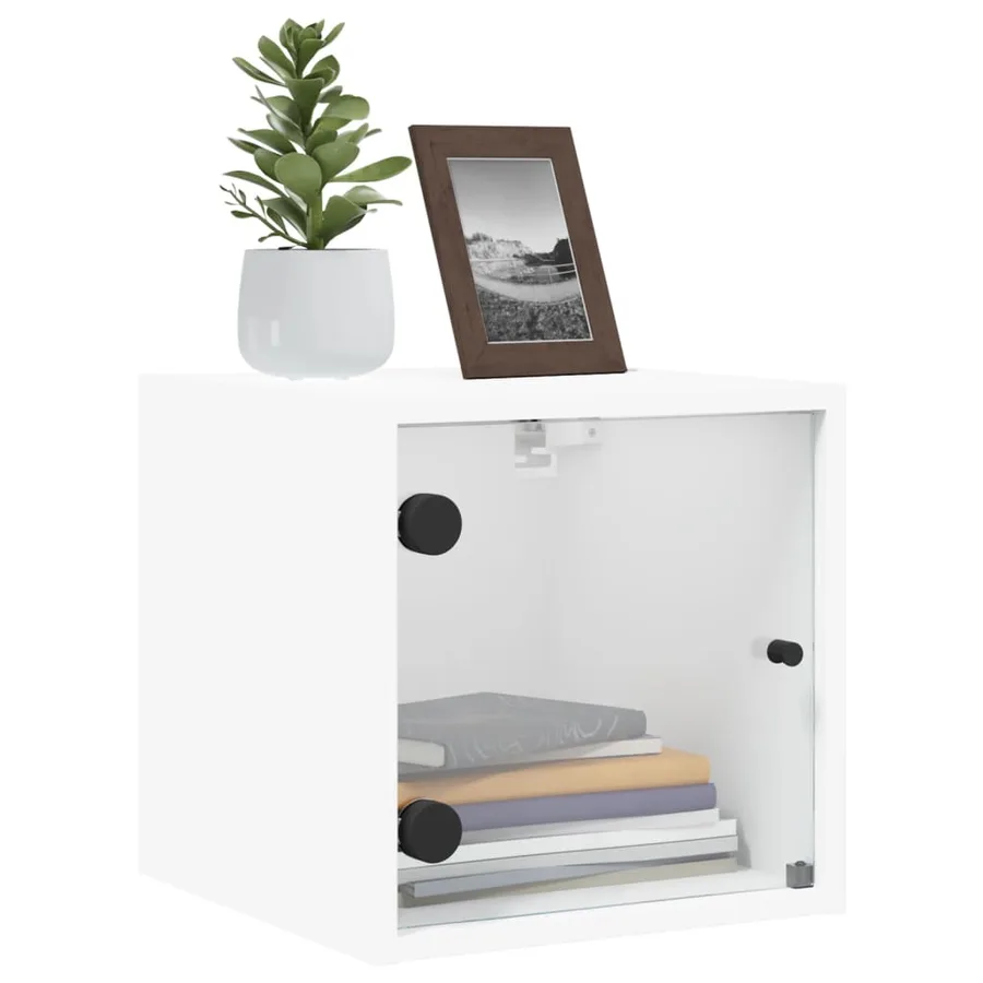 Tables de chevet avec portes en verre 2 pcs blanc 35x37x35 cm - 4