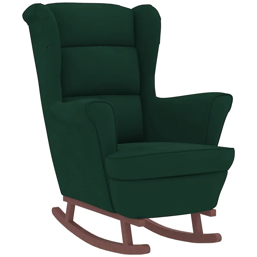 Fauteuil à bascule à oreilles en velours vert foncé bois massif - 4