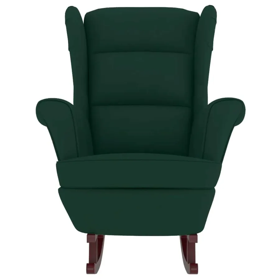 Fauteuil à bascule à oreilles en velours vert foncé bois massif - 5