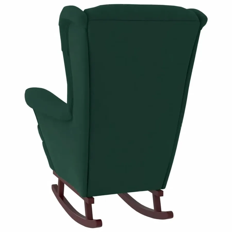Fauteuil à bascule à oreilles en velours vert foncé bois massif - 7