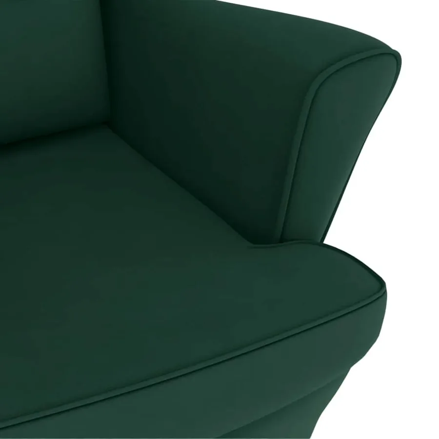 Fauteuil à bascule à oreilles en velours vert foncé bois massif - 8