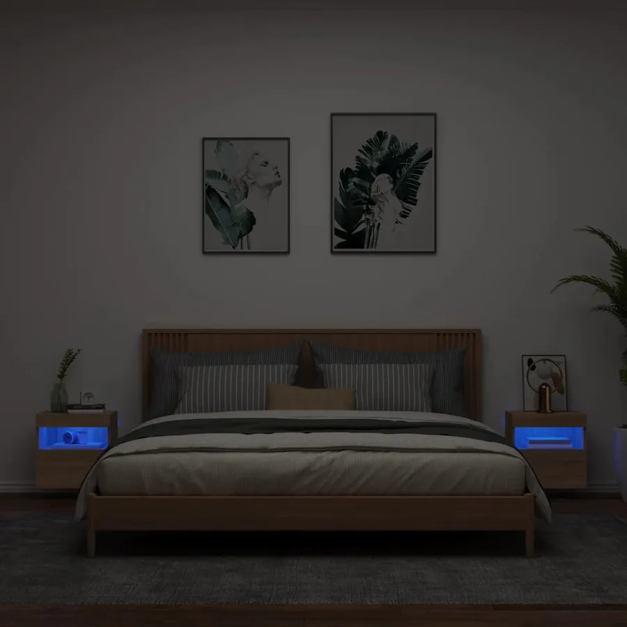 Meubles TV muraux lumières LED 2 pcs chêne sonoma 40x30x40 cm - 3