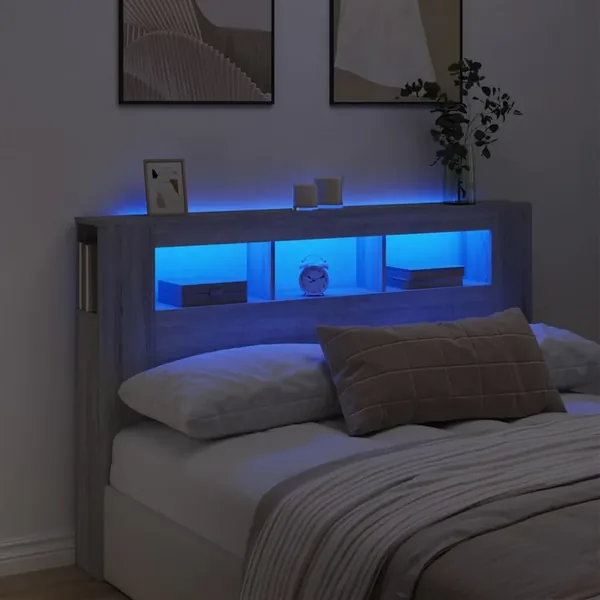 Tête de lit à LED sonoma gris 160x18,5x103,5 cm bois ingénierie