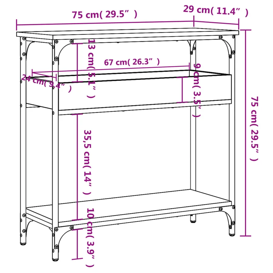 Table console avec étagère chêne marron 75x29x75 cm - 8