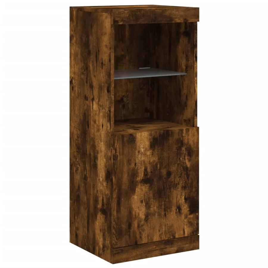 Buffet avec lumières LED chêne fumé 162x37x100 cm - 9
