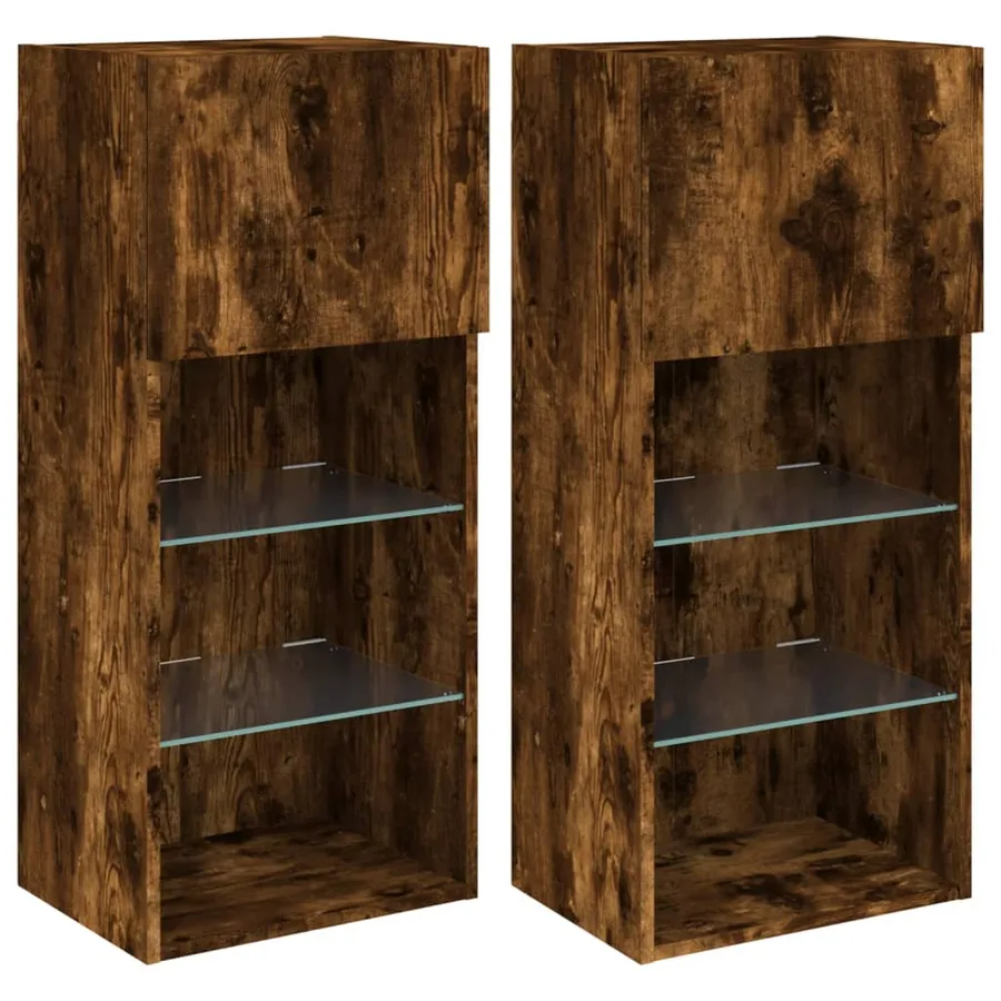 Meubles TV avec lumières LED 2 pcs chêne fumé 40,5x30x90 cm - 2