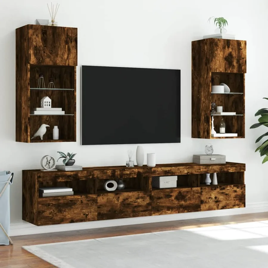 Meubles TV avec lumières LED 2 pcs chêne fumé 40,5x30x90 cm - 3