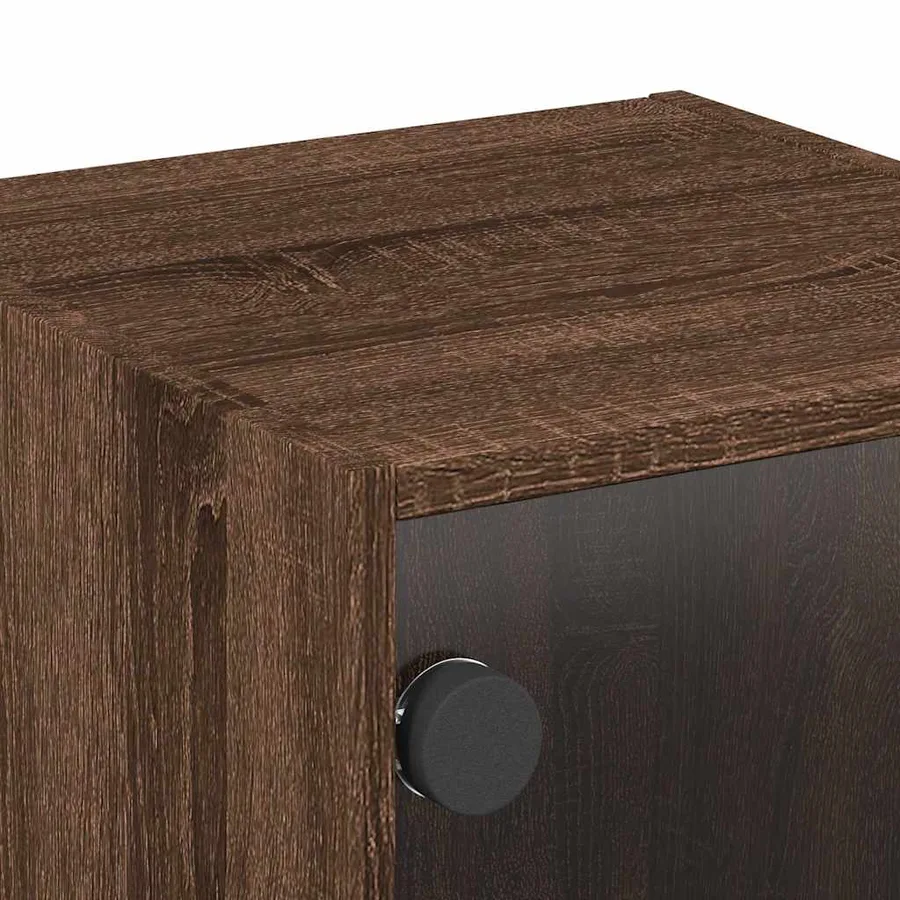 Tables de chevet et portes vitrées 2pcs chêne marron 35x37x35cm - 11