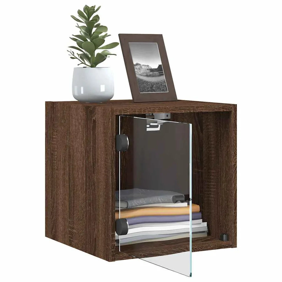 Tables de chevet et portes vitrées 2pcs chêne marron 35x37x35cm - 5