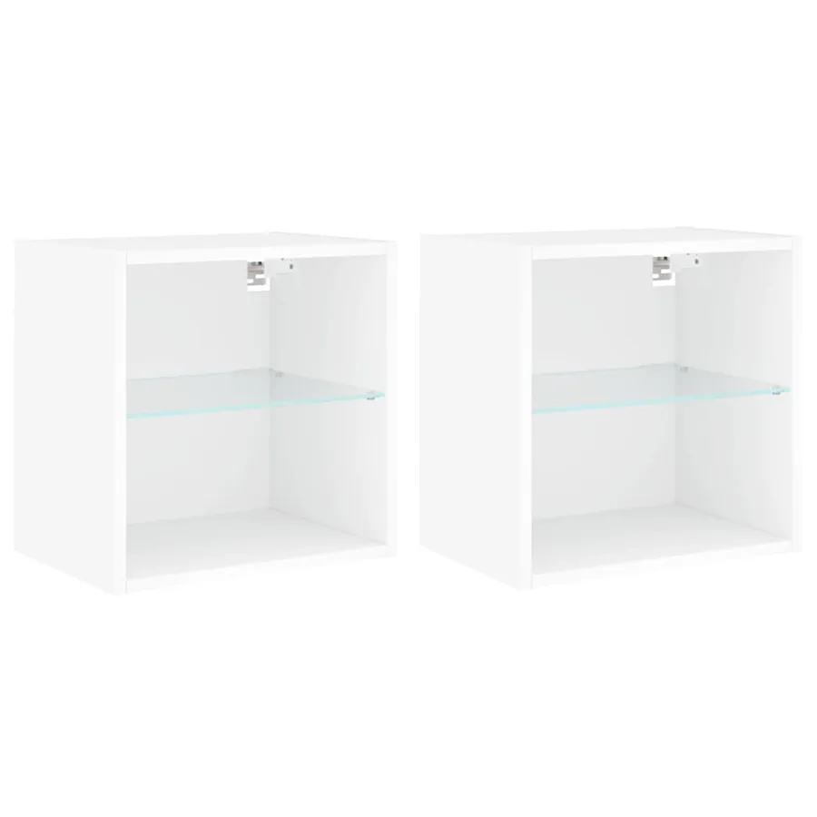 Tables de chevet murales avec lumières LED 2 pcs blanc - 2