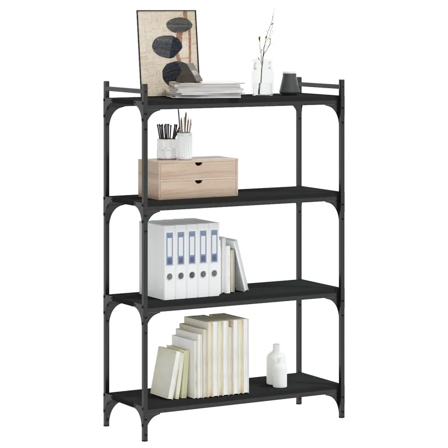 Bibliothèque à 4 niveaux noir 80x30x120 cm bois d'ingénierie - 3
