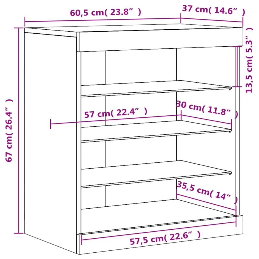 Buffet avec lumières LED chêne sonoma 60,5x37x67 cm - 14