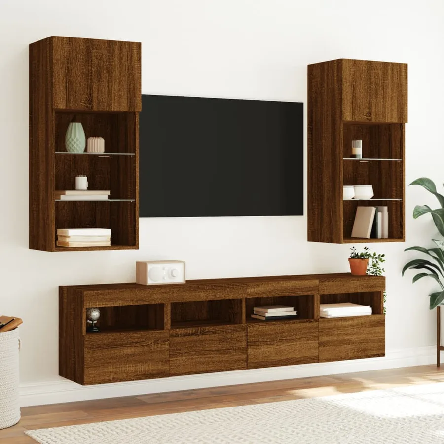 Meuble TV mural avec lumières LED chêne marron 40x30x40 cm - 6