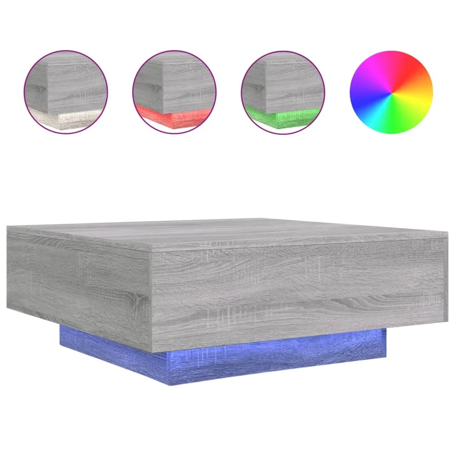 Table basse avec lumières LED sonoma gris 80x80x31 cm - 2