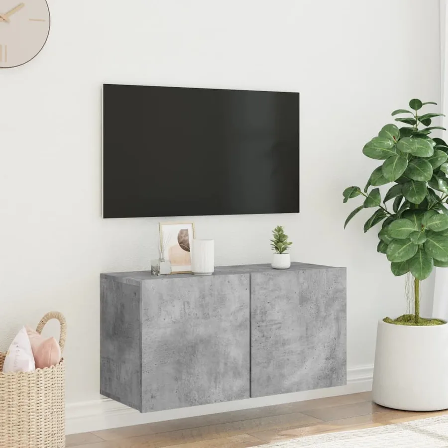 Meuble TV mural gris béton 80x30x41 cm - 3